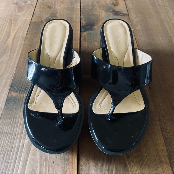 Nine West Dadie black patent wedge sandals - Picture 1 of 12